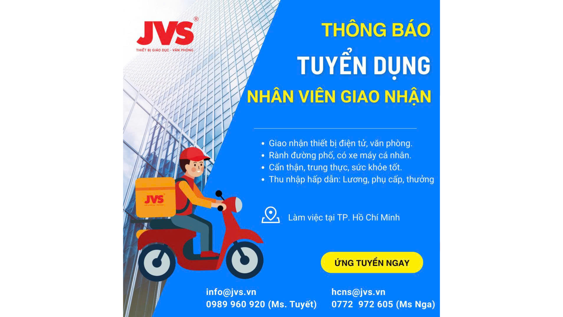 JVS TUYỂN DỤNG NHÂN VIÊN GIAO NHẬN