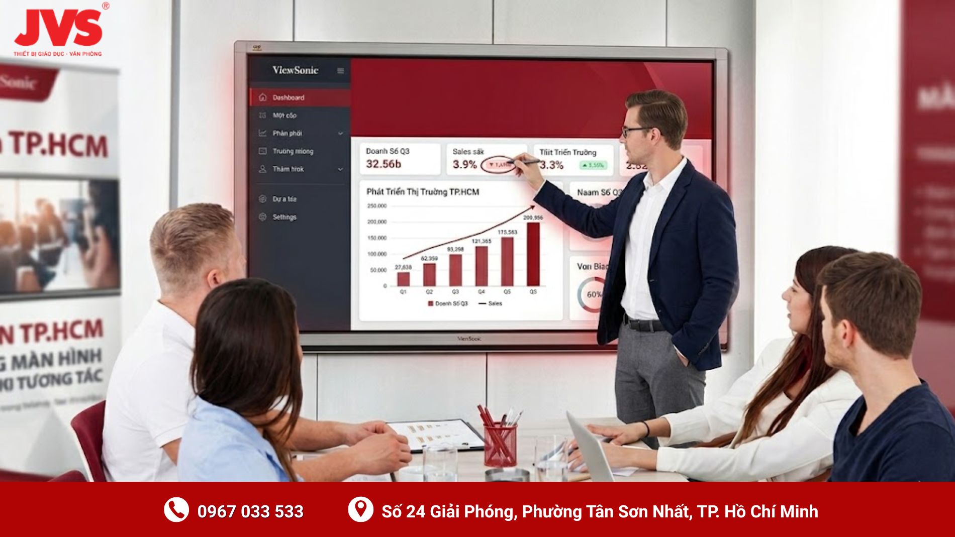 Màn hình tương tác thông minh chính hãng tại đơn vị cung cấp phân phối màn hình tương tác tại TP.HCM uy tín JVS